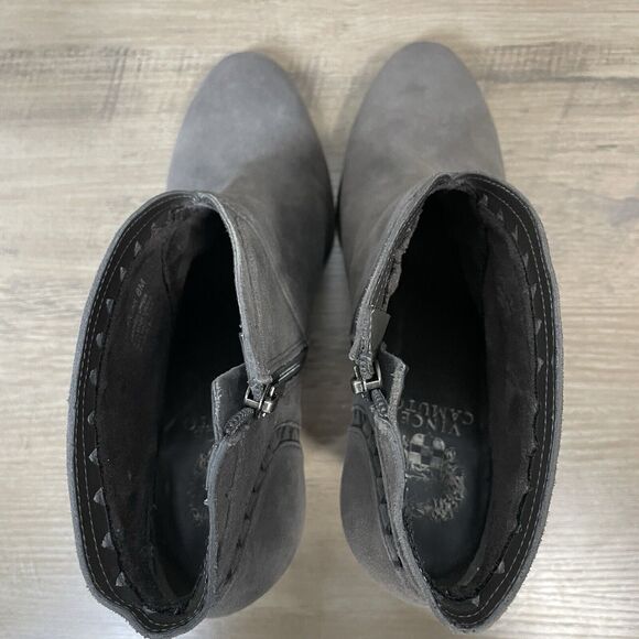 VINCE CAMUTO Fritan Bootie Size 8 M Gray Bootie SUEDE Ankle Stacked Heel Boot - Picture 6 of 9